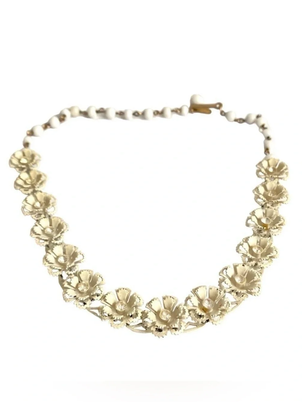 Vintage Floral Necklace Clear Rhinestone Flower Dainty Spring 50s Retro Feminine